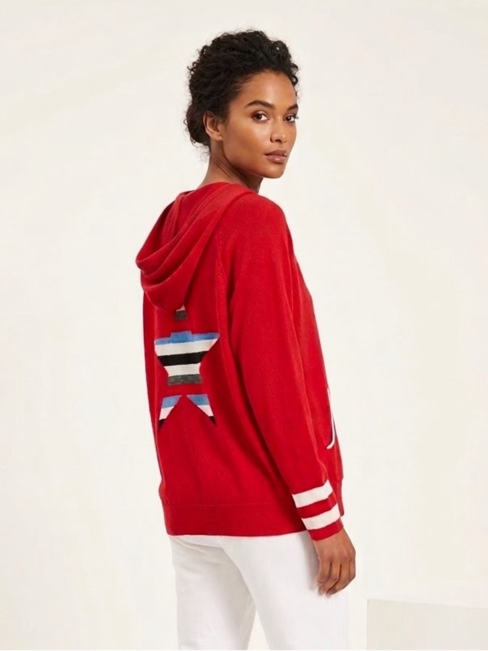 Mint Velvet Red Cotton Cashmere Blend Star Back Knit Hoodie Sweater - Women’s M